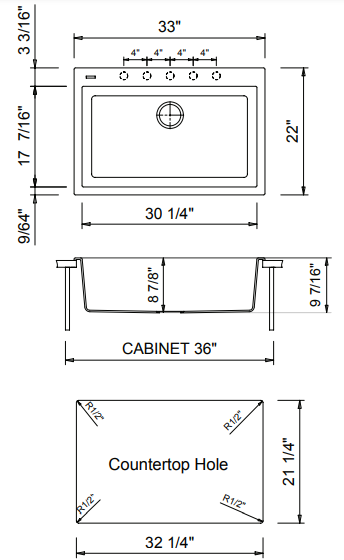 BOCCHI 1604-504-0126 Campino Uno Dual Mount Granite Composite 33 in. Single Bowl Kitchen Sink with Strainer in Matte Black