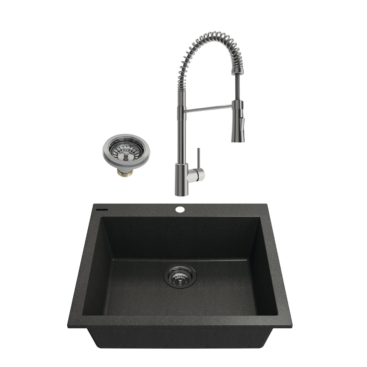 BOCCHI 1606-505-2020SS Kit: 1606 Campino Uno Dual Mount Granite Composite 24 in. Single Bowl Kitchen Sink & Strainer w/ Livenza 2.0 Faucet