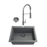 BOCCHI 1606-506-2020SS Kit: 1606 Campino Uno Dual Mount Granite Composite 24 in. Single Bowl Kitchen Sink & Strainer w/ Livenza 2.0 Faucet