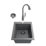 BOCCHI 1608-506-2024CH Kit: 1608 Campino Uno Dual Mount Granite Composite 16 in. Single Bowl Bar Sink & Strainer w/ Pagano 2.0 Faucet