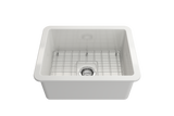 BOCCHI 1627-001-0120 Sotto Dual-Mount Fireclay 24 in. Single Bowl Kitchen Sink with Protective Bottom Grid and Strainer in White