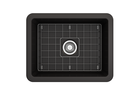 BOCCHI 1627-004-0120 Sotto Dual-Mount Fireclay 24 in. Single Bowl Kitchen Sink with Protective Bottom Grid and Strainer in Matte Black