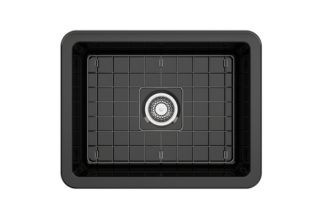 BOCCHI 1627-005-0120 Sotto Dual-Mount Fireclay 24 in. Single Bowl Kitchen Sink with Protective Bottom Grid and Strainer in Black