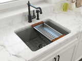 BOCCHI 1627-006-0120 Sotto Dual-Mount Fireclay 24 in. Single Bowl Kitchen Sink with Protective Bottom Grid and Strainer in Matte Gray