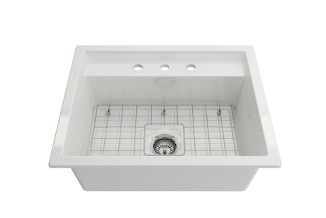 BOCCHI 1633-001-0127 Baveno Uno Dual-Mount with Integrated Workstation Fireclay 27 in. Single Bowl Kitchen Sink 3-hole with Accessories in White