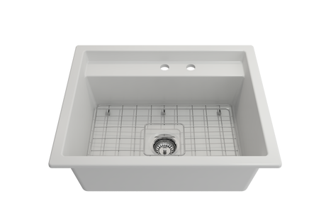 BOCCHI 1633-002-0132 Baveno Uno Dual-Mount with Integrated Workstation Fireclay 27 in. Single Bowl Kitchen Sink 2-hole with Accessories in Matte White