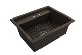 BOCCHI 1633-025-0132 Baveno Uno Dual-Mount with Integrated Workstation Fireclay 27 in. Single Bowl Kitchen Sink 2-hole with Accessories in Matte Brown