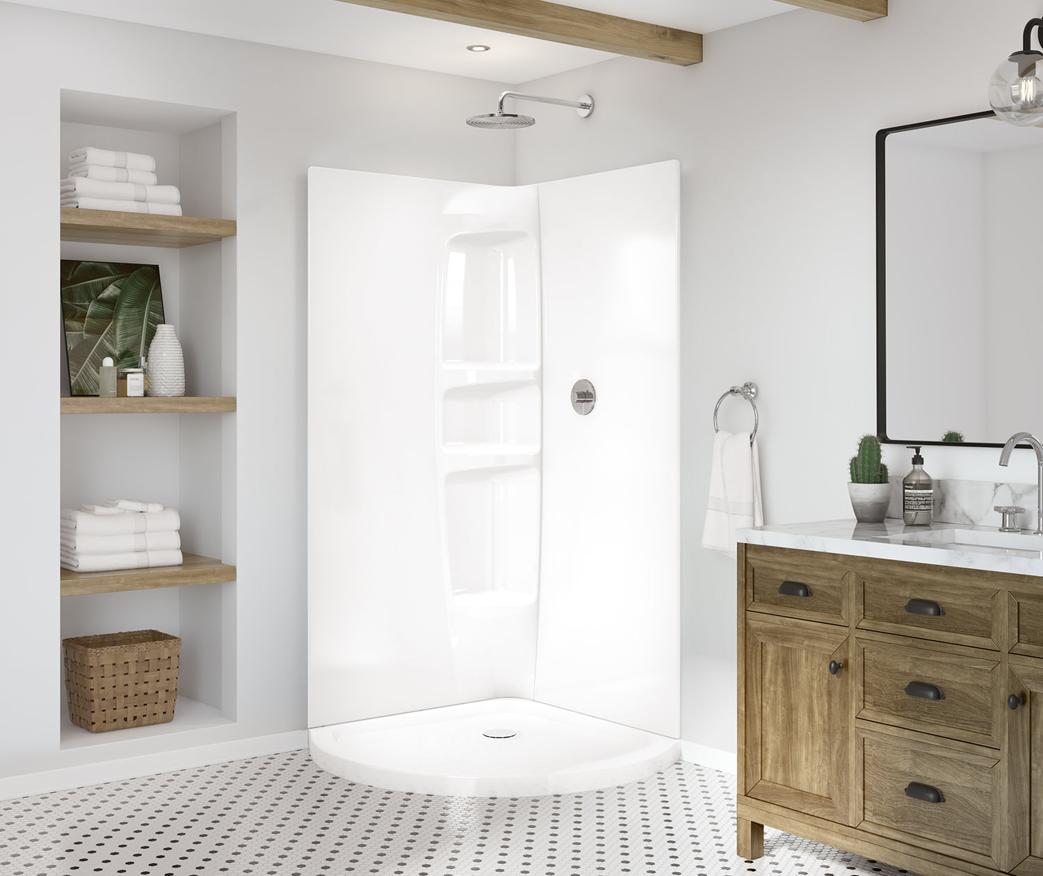 MAAX 106888-000-001-100 Round Base 36 3 in. 36 x 36 Acrylic Corner Left or Right Shower Base with Corner Drain in White