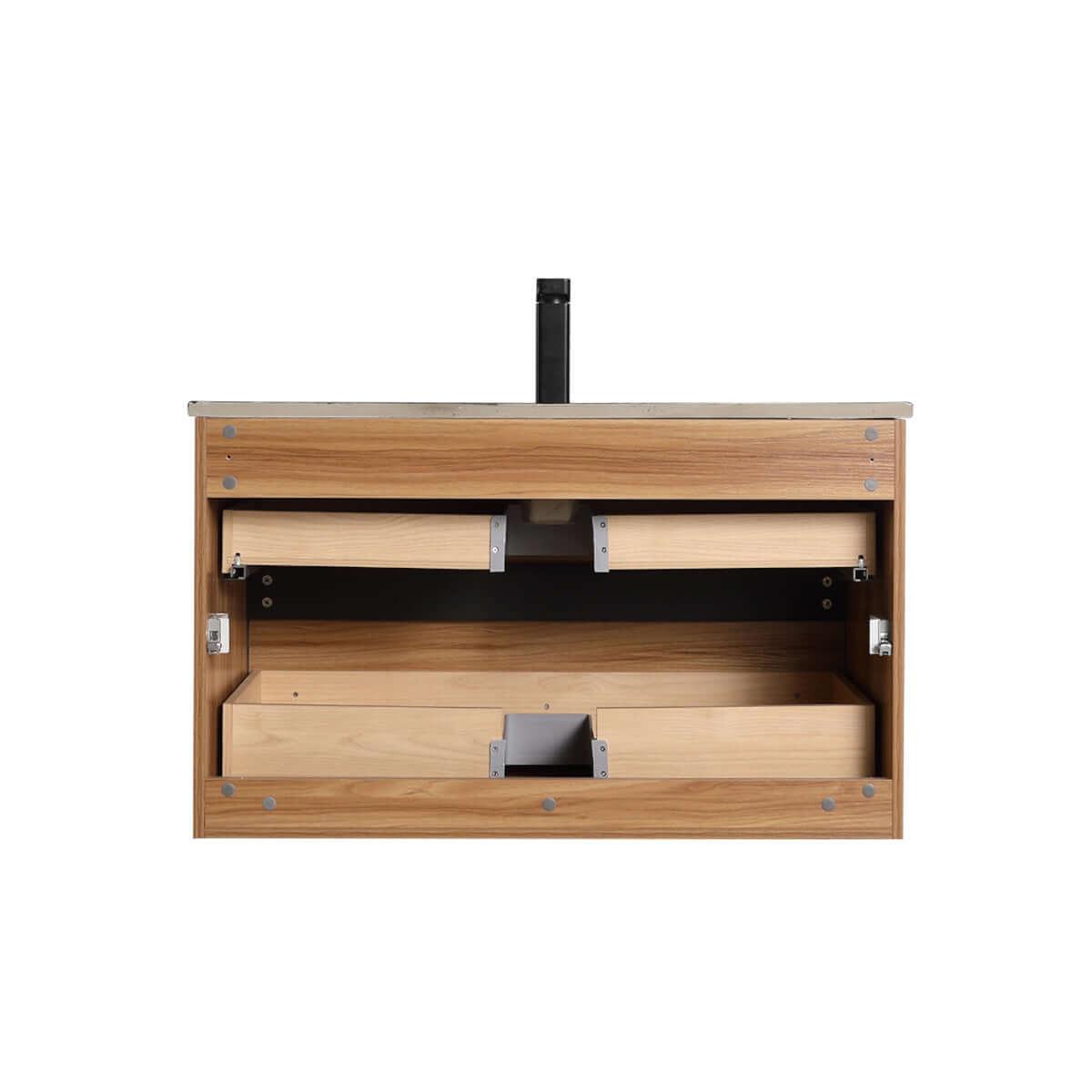 Blossom Annecy 36″ Wall-Hung Vanity - Modern Minimalist Design with Soft-Closing Drawers in Dark Walnut and Maple