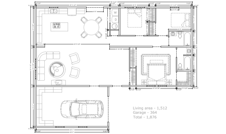 abodeMOD "theJONES" ABODEMOD1876 3 Bedroom(s), 2 Bath(s) w/Garage 1876 Square Feet Prefab SFR Shell