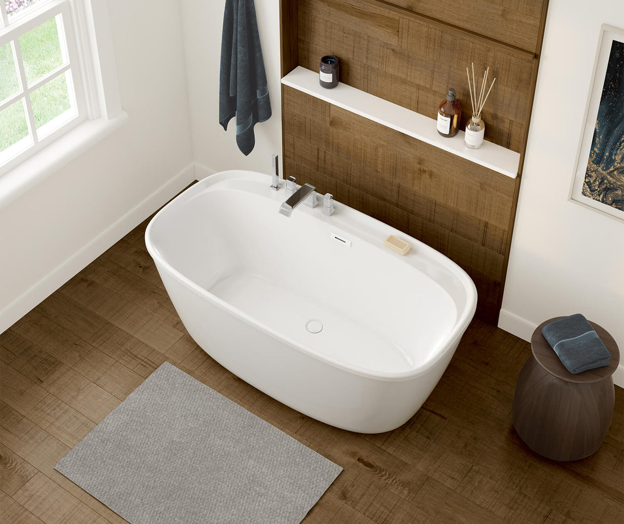 MAAX 106994-000-002-000 Fontana 58 x 32 AcrylX Freestanding Center Drain Bathtub in White with White Skirt