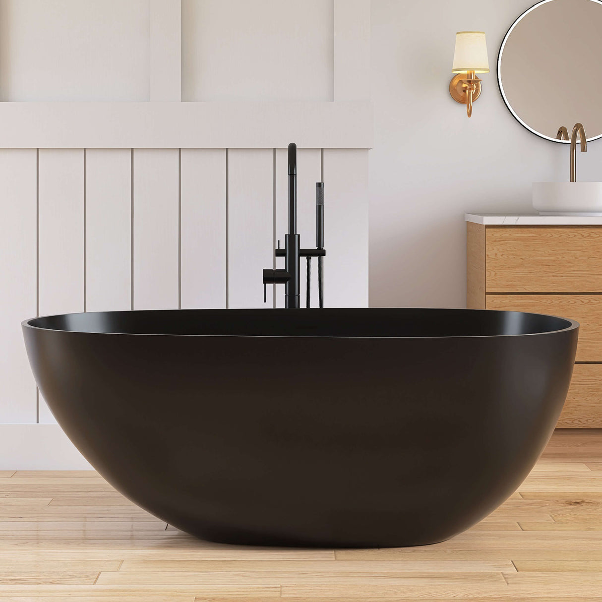 New England Home Goods Kilimanjaro 59" Freestanding Tub in Black - Stone Resin Solid Surface