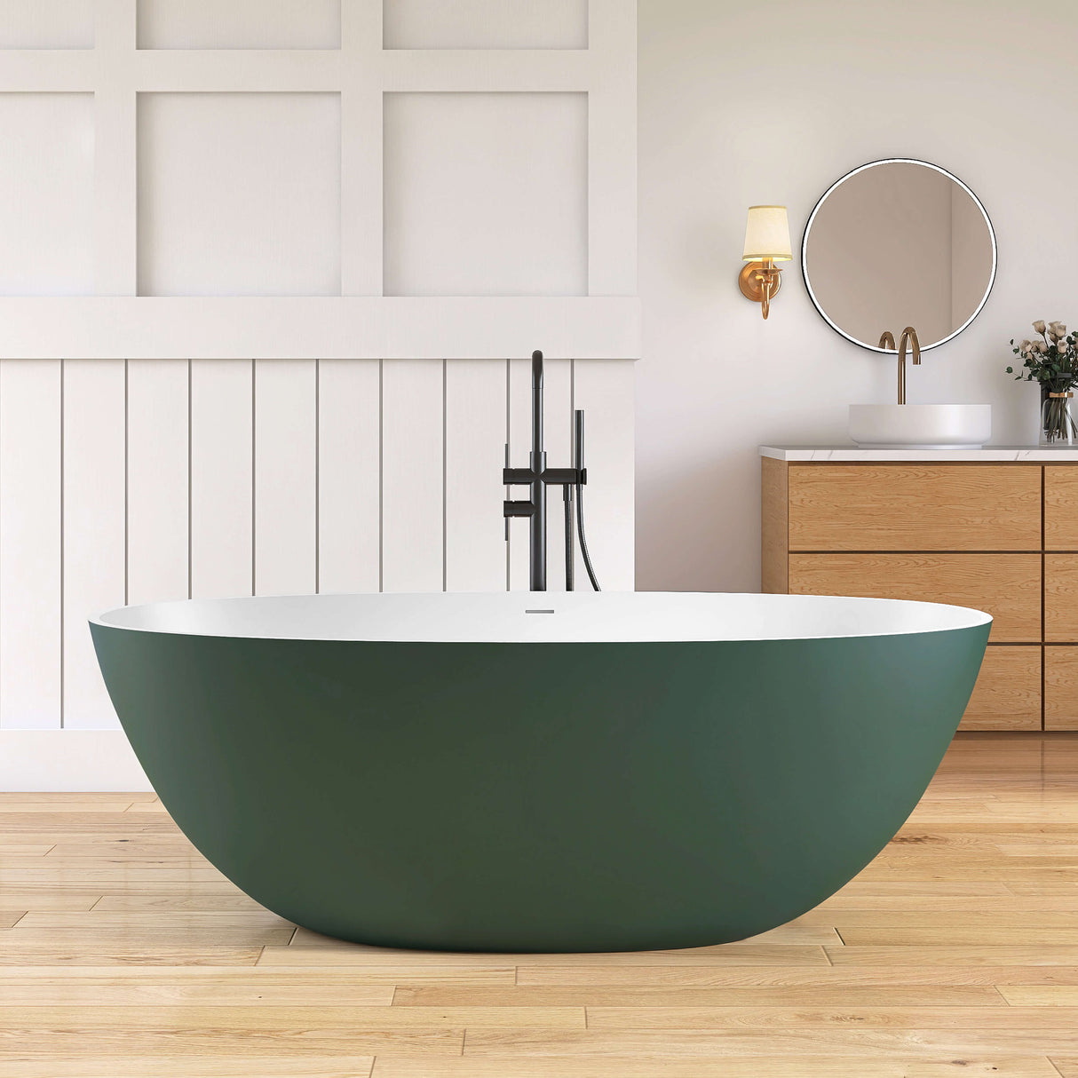New England Home Goods Matterhorn 65" Freestanding Tub in Green - Stone Resin Solid Surface