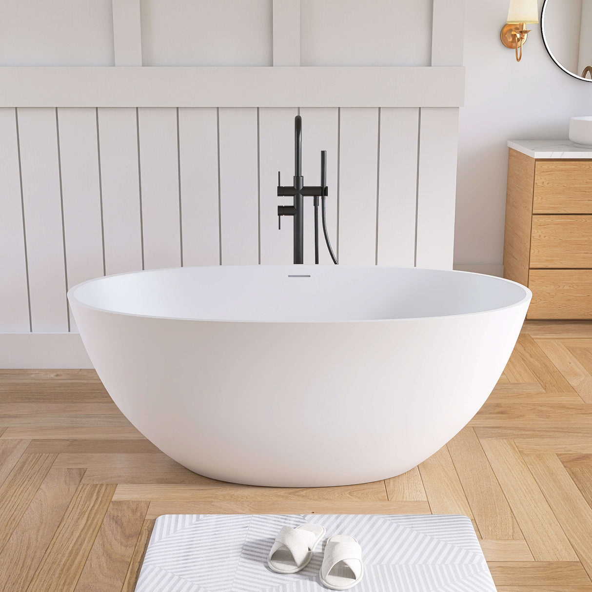 New England Home Goods Ipanema 55" Freestanding Tub in White - Stone Resin Solid Surface