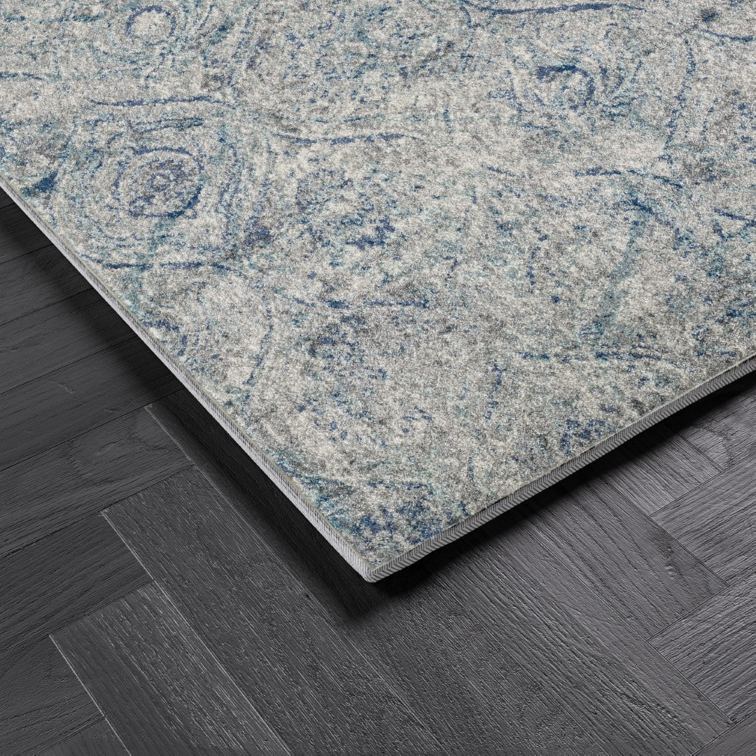 Eviva Loops 3' x 5' Damask Blue/Cream Rug