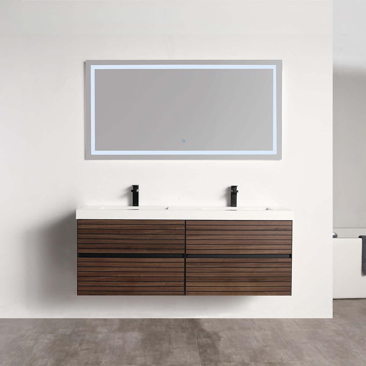 Blossom Annecy 60" Double Sink Wall-Hung Vanity - Modern Minimalist Design with Soft-Closing Drawers in Dark Walnut