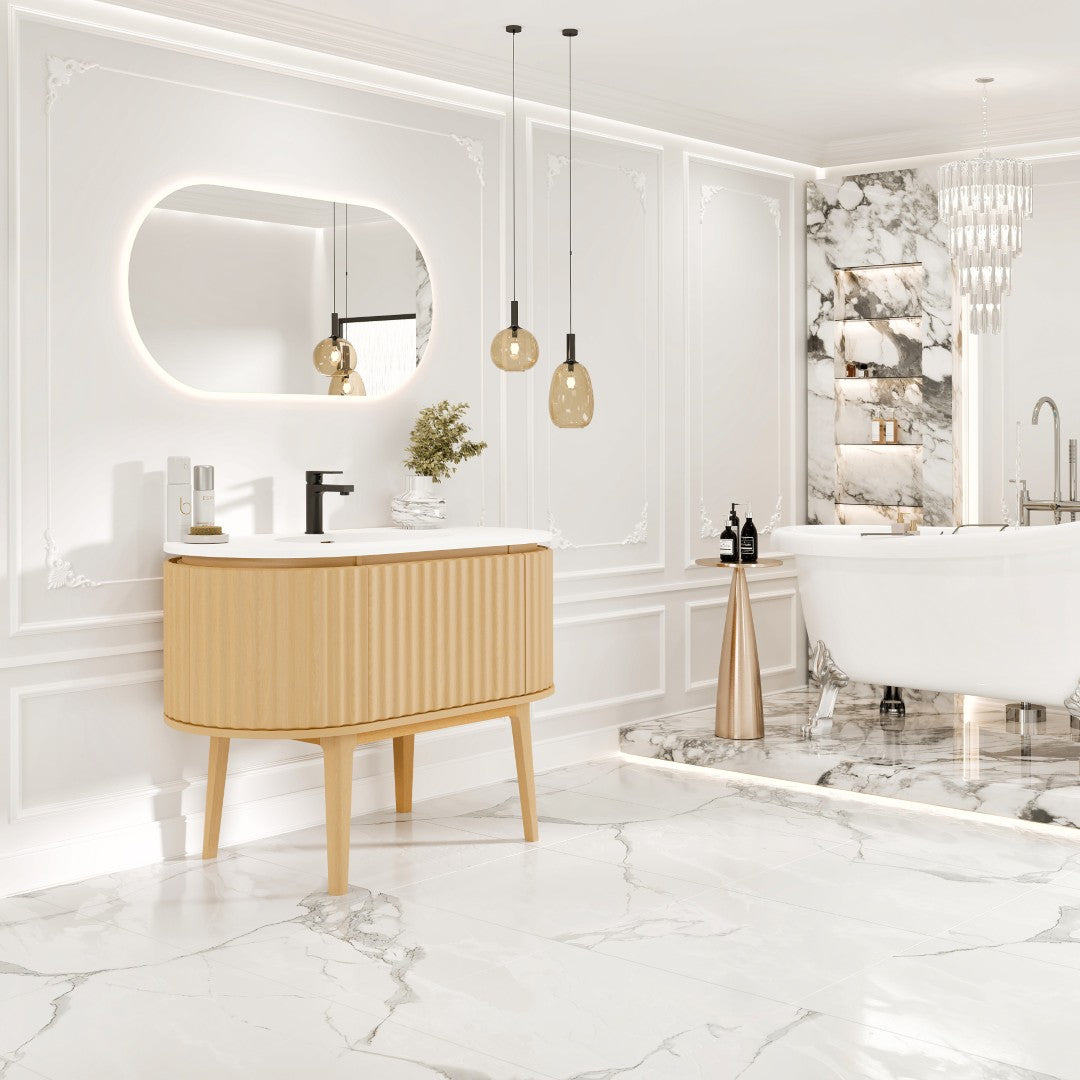 Haven 39 in. Natural Oak Single Sink Bath Vanity with Solid Surface Top and Integrated Sink