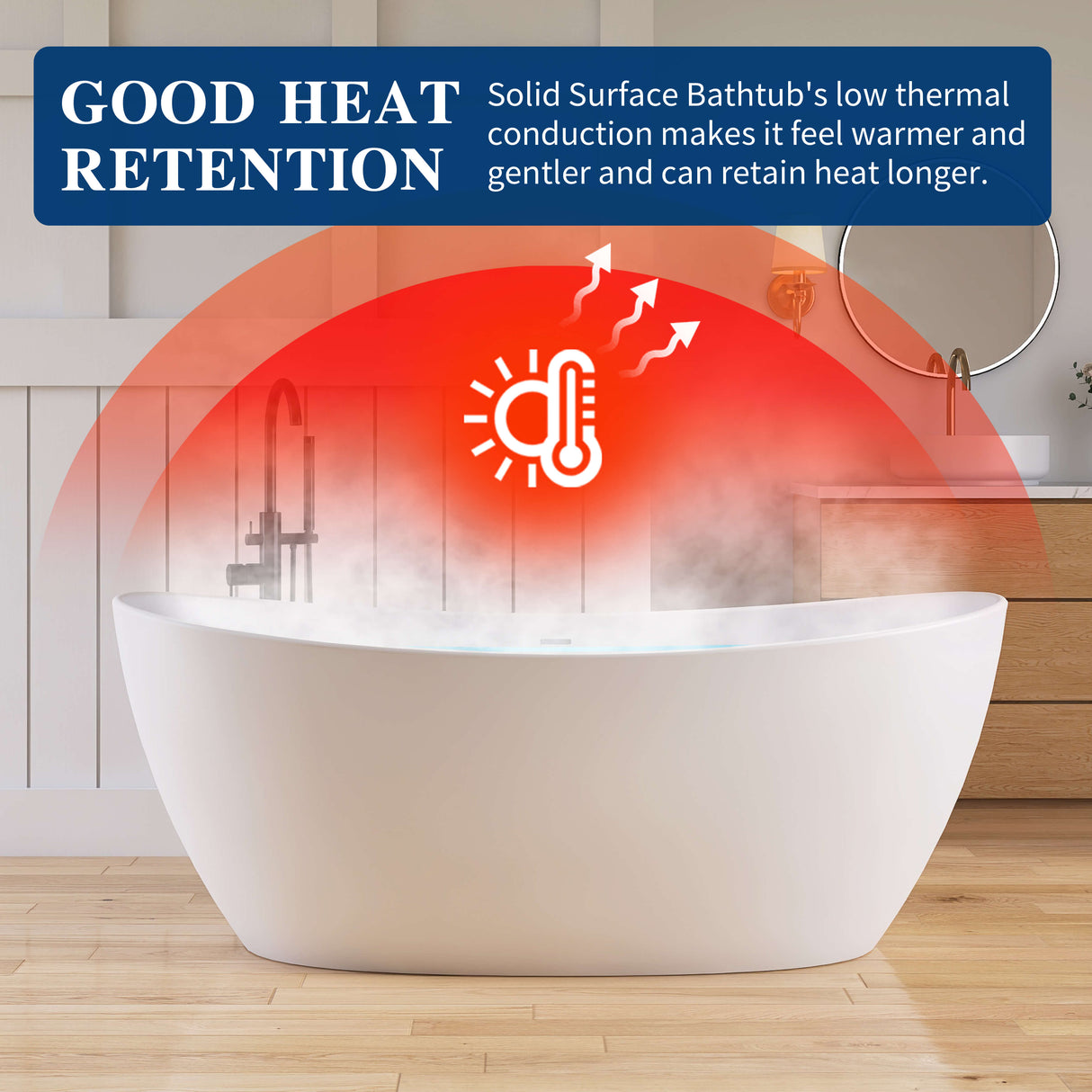 New England Home Goods Nanga 65" Freestanding Tub in White - Stone Resin Solid Surface