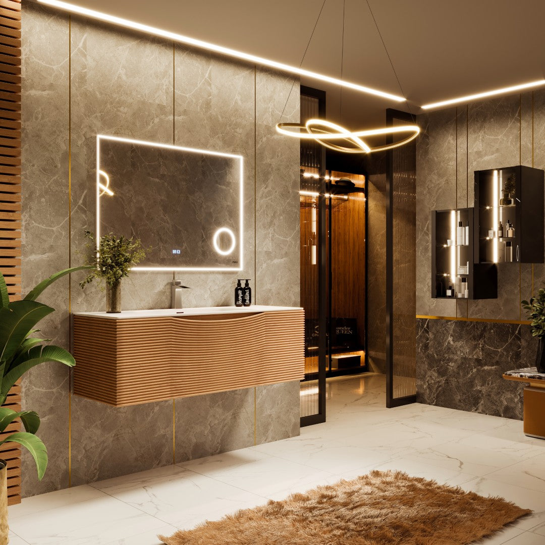 Leah 39 in. Medium Oak Wall Mount Single Sink Bath Vanity with Solid Surface Top and Integrated Sink