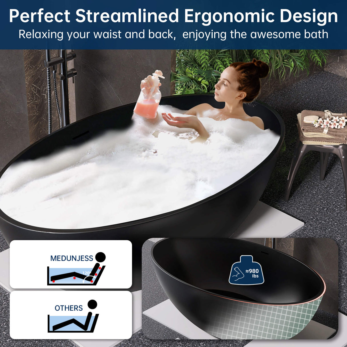 New England Home Goods Malibu 67" Freestanding Tub in White - Stone Resin Solid Surface