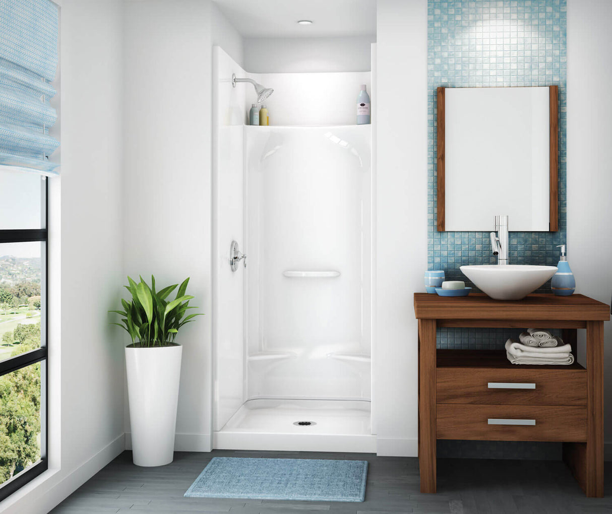 MAAX 145019-000-002-593 KDS 3232 AFR AcrylX Alcove Center Drain Four-Piece Shower in White