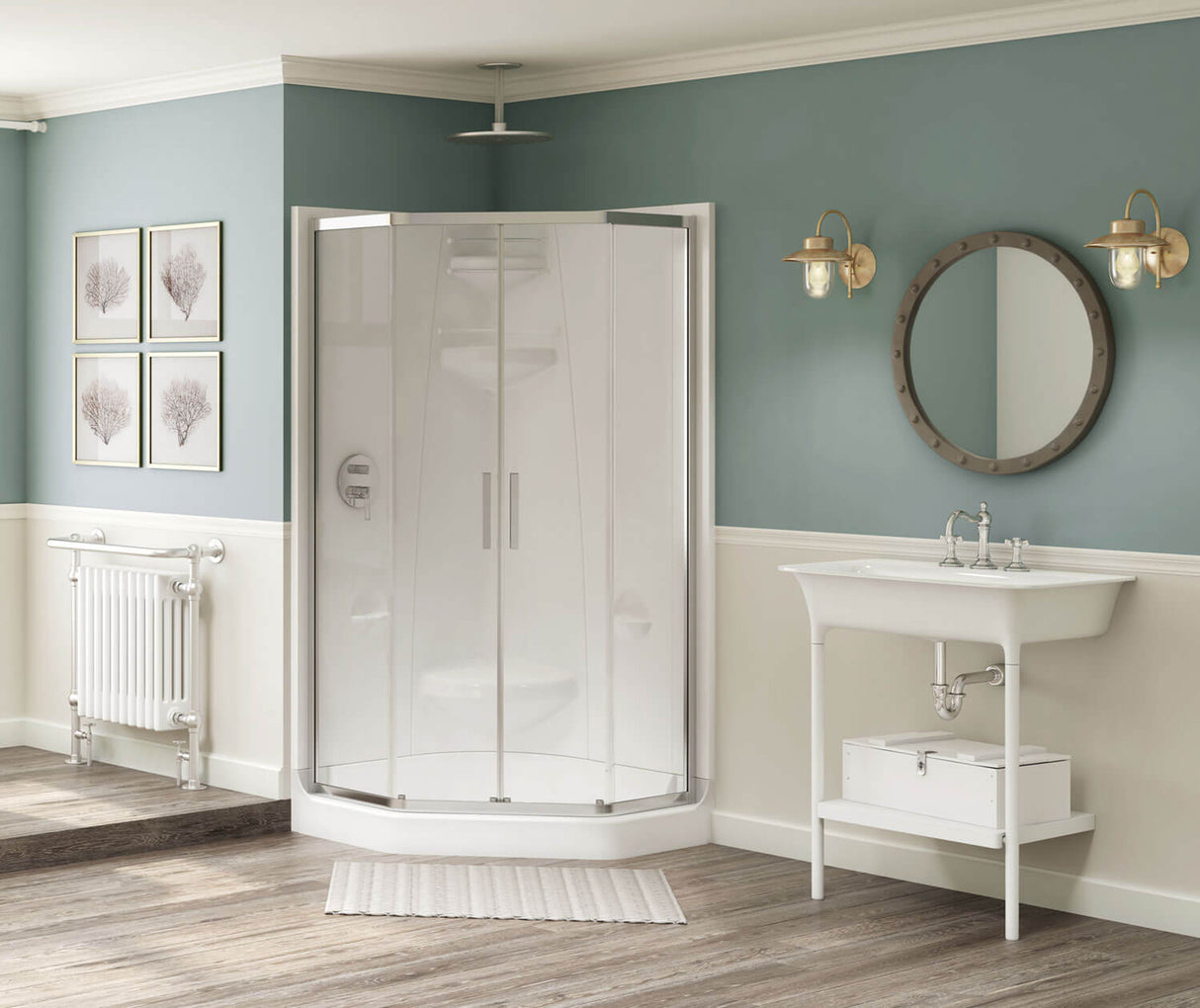 MAAX 102997-C-000-001 Freestyle 40 Neo-Angle 40 x 40 Acrylic Corner Center Drain One-Piece Shower in White