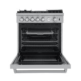 Forno 3-Piece Appliance Package - 30-Inch Gas Range with Air Fryer, 36-Inch Refrigerator & Wall Mount Hood with Backsplash in Stainless Steel