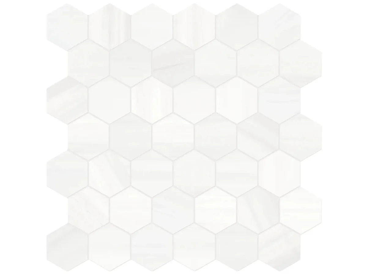 Anatolia Tile 2" Hex Cosmo Lumino Honed Marble Mosaic 5001-0280-0 * 1 Sheet = .99 Sqft * Cosmo Lumino Hexagon 2" - premium natural stone mosaic tile from Anatolia Tile, available at PoshHaus showroom in Keene, NH