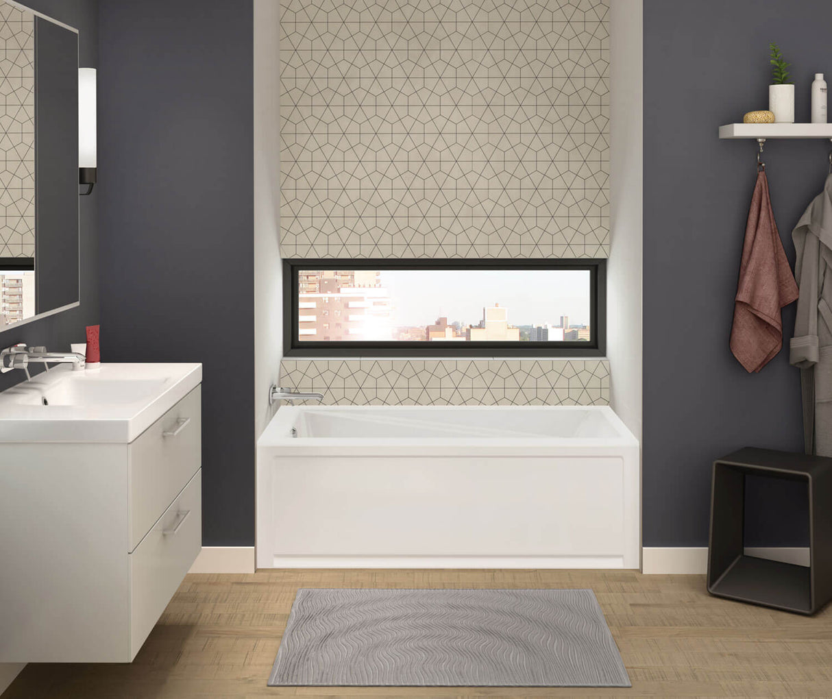 MAAX 105454-108-001-002 New Town 6030 IFS Acrylic Alcove Right-Hand Drain Aerosens Bathtub in White