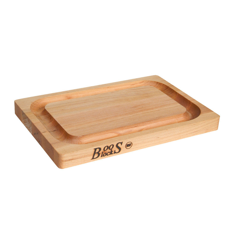 John Boos 209 Chop-N-Slice Maple Wood Cutting Board for Kitchen Prep, 1.25" Thick, Edge Grain, Reversible Charcuterie Block, 8" x 12", Juice Groove 12X08X1 MPL-EDGE GR-REV-GRV-NO GRIP