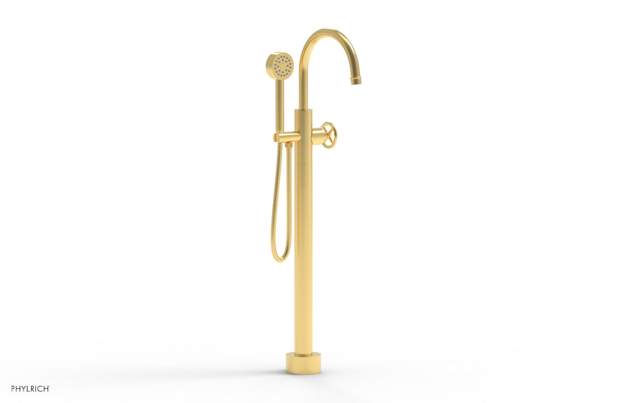 Phylrich 220-44-01-024 WORKS Tall Floor Mount Tub Filler - Cross Handle with Hand Shower  220-44-01 - Satin Gold