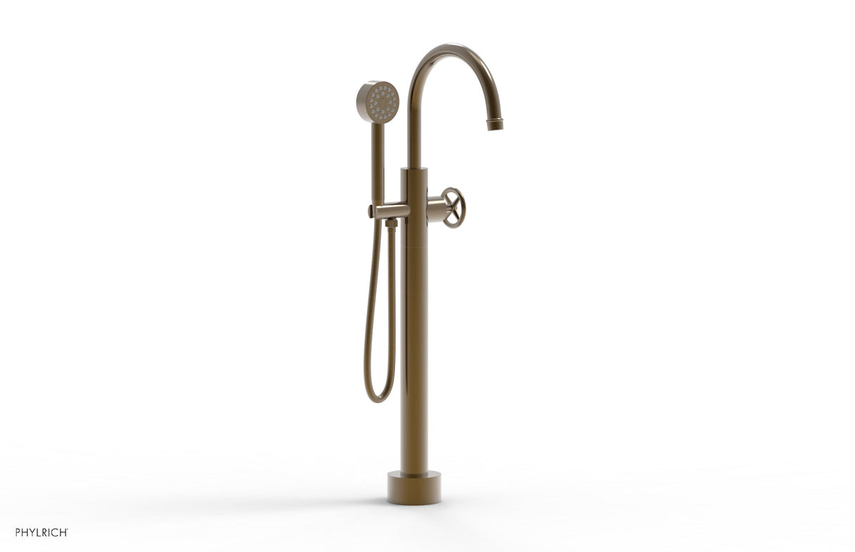Phylrich 220-44-03-047 WORKS Low Floor Mount Tub Filler - Cross Handle with Hand Shower  220-44-03 - Antique Brass