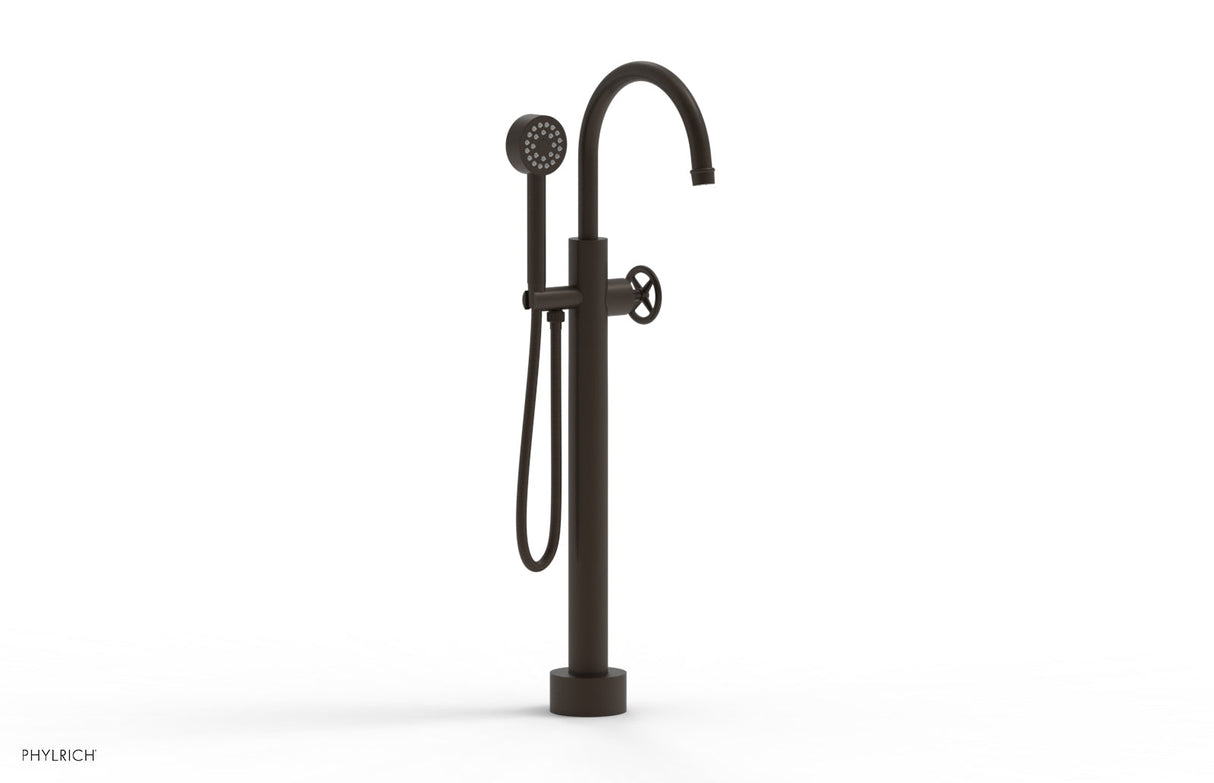Phylrich 220-44-03-11B WORKS Low Floor Mount Tub Filler - Cross Handle with Hand Shower  220-44-03 - Antique Bronze