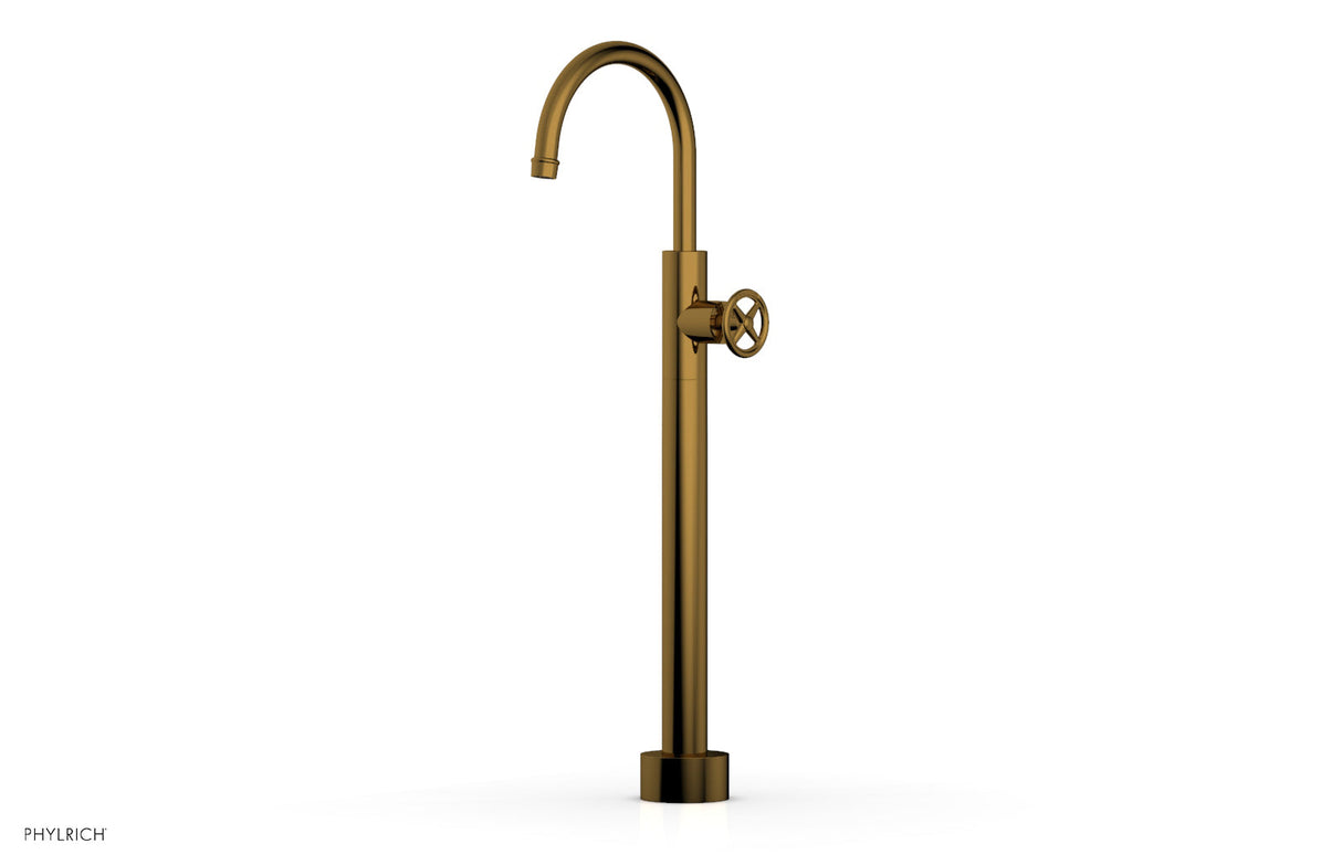 Phylrich 220-44-04-002 WORKS Low Floor Mount Tub Filler - Cross Handle 220-44-04 - French Brass