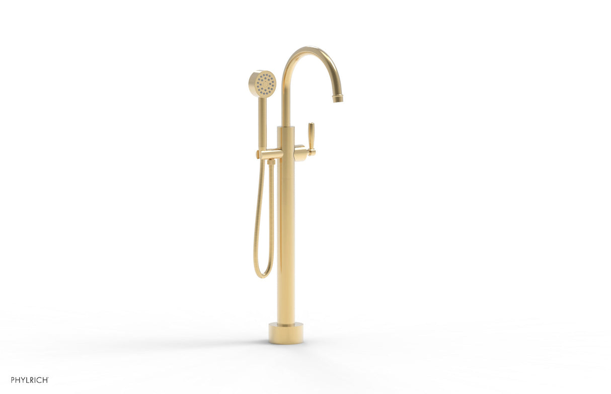 Phylrich 220-45-03-004 WORKS Low Floor Mount Tub Filler - Lever Handle with Hand Shower  220-45-03 - Satin Brass