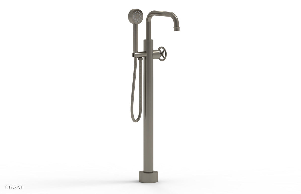 Phylrich 220-46-01-15A WORKS Tall Floor Mount Tub Filler - Cross Handle with Hand Shower  220-46-01 - Pewter