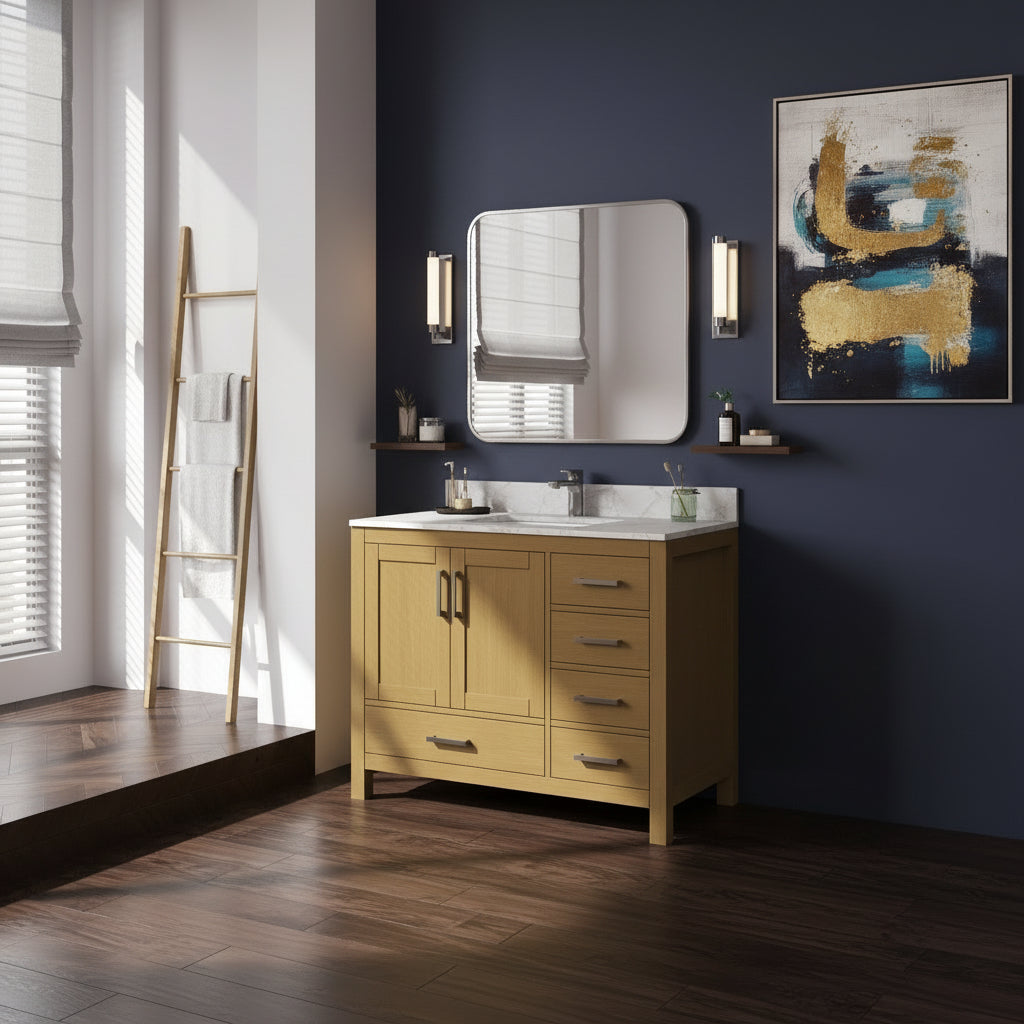 New England Home Goods Newport 42" Single Sink Vanity in White - Engineered Wood; Stone Top