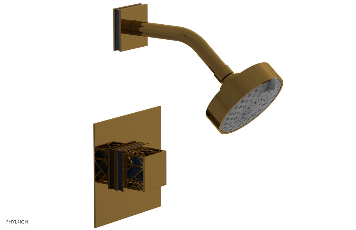 Phylrich 222-22-002X044 JOLIE Pressure Balance Shower Set - Square Handle with "Navy Blue" Accents 222-22 - French Brass
