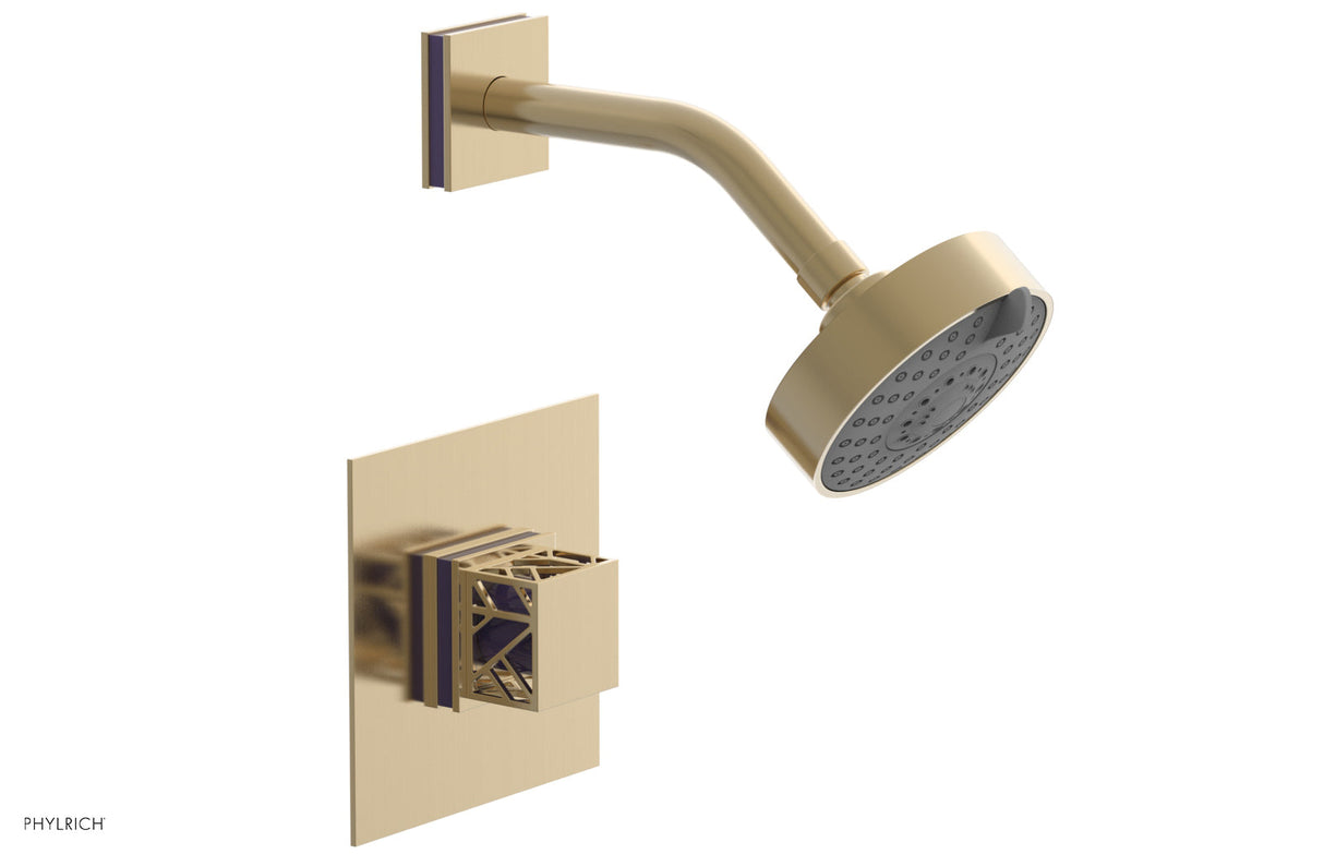 Phylrich 222-22-004X046 JOLIE Pressure Balance Shower Set - Square Handle with "Purple" Accents 222-22 - Satin Brass