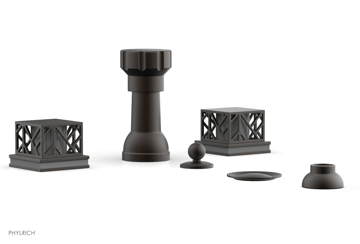 Phylrich 222-61-10BX048 JOLIE Four Hole Bidet Set - Square Handles with "Grey Accents" 222-61 - Oil Rubbed Bronze