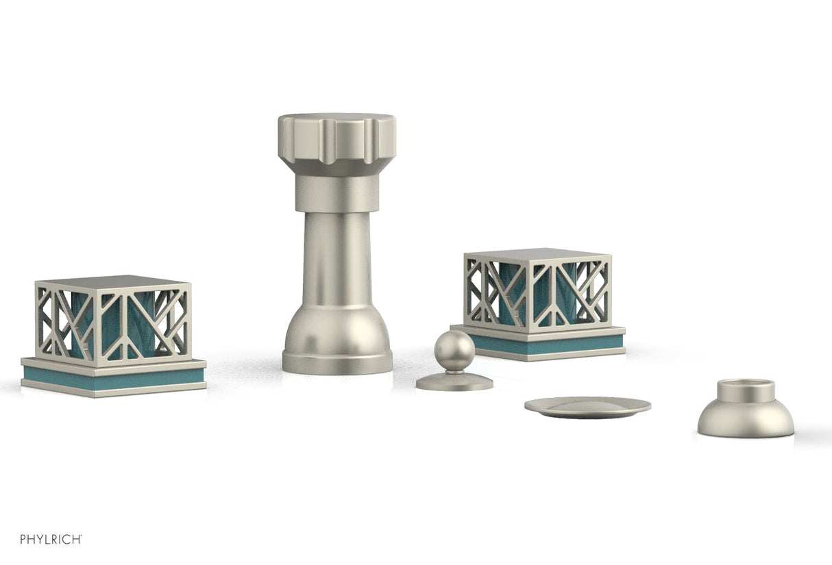 Phylrich 222-61-15BX049 JOLIE Four Hole Bidet Set - Square Handles with "Turquoise Accents" 222-61 - Burnished Nickel