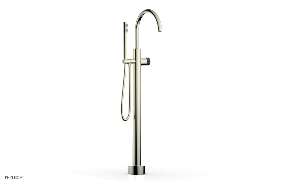 Phylrich 230-47-01-015X030 BASIC II Tall Floor Mount Tub Filler - Marble Handle with Hand Shower  230-47-01 - Satin Nickel