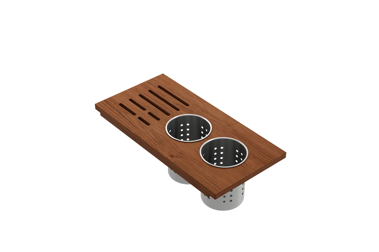 BOCCHI 2320 0008 Wood Board with 2 Round Stainless Steel Bowls & Knife Holder F/1616, 1618, 1633 (inner ledge)