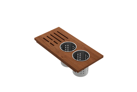 BOCCHI 2320 0008 Wood Board with 2 Round Stainless Steel Bowls & Knife Holder F/1616, 1618, 1633 (inner ledge)