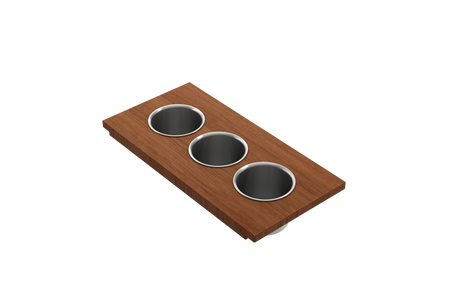 BOCCHI 2320 0010 Wood Board with 3 Round Stainless Steel Bowls F/1616, 1618, 1633 (inner ledge)