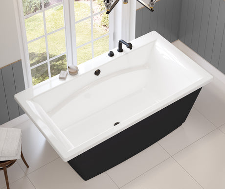 MAAX 105742-000-015 Optik 6636 F Acrylic Freestanding Center Drain Bathtub in White with Black Skirt