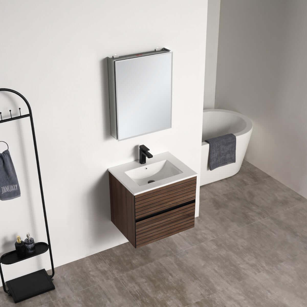 Blossom Annecy 24" Wall-Hung Vanity - Modern Minimalist Design with Soft-Closing Drawers in Dark Walnut and Maple