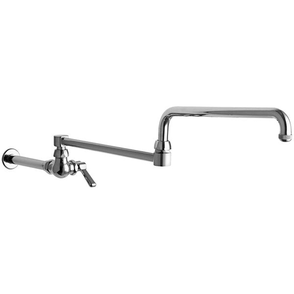 Chicago Faucet 334-DJ24ABCP Chrome Wall Mounted Pot Filler Faucet with Lever Handle and 31-3/4" Full-Flow Swing Spout
