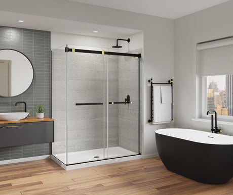 MAAX 136955-810-380-000 Duel Alto 56-59 X 78 in. 8mm Bypass Shower Door for Alcove Installation with GlassShield® glass in Matte Black & Brushed Gold