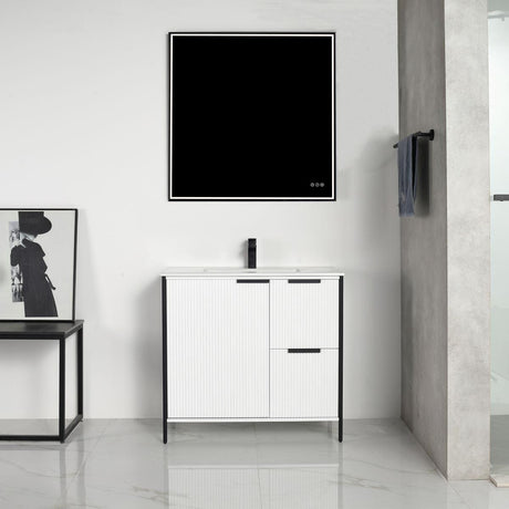 Blossom Zurich 36" Vanity – Glossy White & Metal Grey with Soft-Close Drawers & Ample Storage